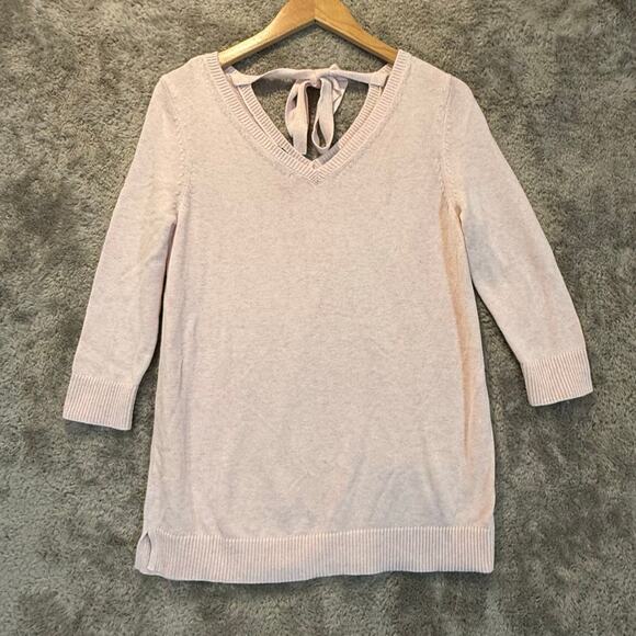 Talbots Pink Double V Neck Tie Back Sweater M Medium Pima Cotton - Picture 1 of 9